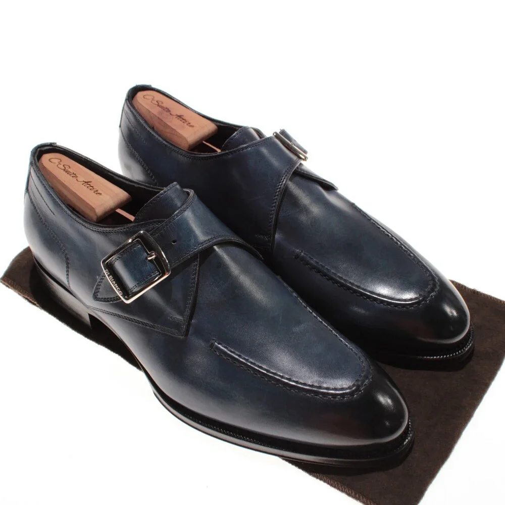 Di Bianco NWD Single Monk Strap Dress Shoes Size 8.5 US in Blue Leather